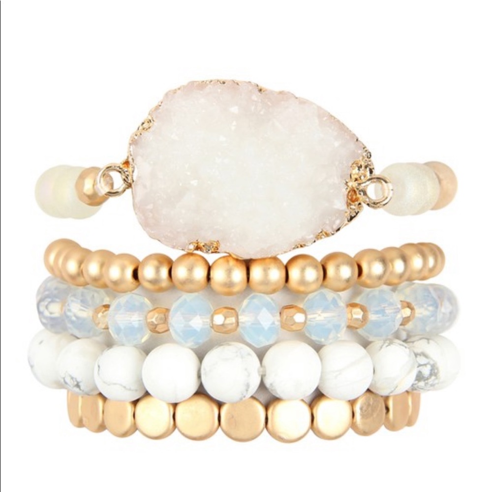 FINAL PRICE White Druzy Mixed Bracelet Set - Picture 1 of 4